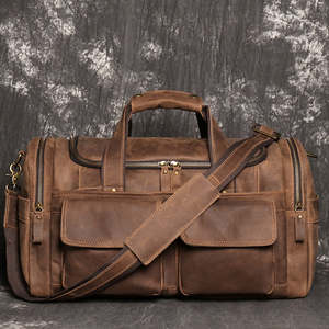 Bolsa de gimnasio deportiva de fin de semana personalizada al por mayor de fábrica, bolsas de lona impermeables de cuero genuino - Product Image 4