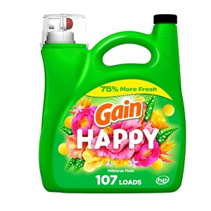 Détergent à lessive liquide Gain, Happy, compatible HE, 154 FlOz, 107 lessives - Product Image 1