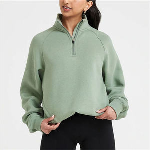 Sweat-shirt pull-over demi-zip surdimensionné pour femme grande taille, avec logo personnalisé brodé, ourlet réglable en tricot, décontracté, printemps, détente - Product Image 6