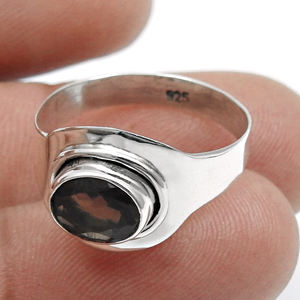 Diseñador de lujo hecho a mano 100% Cuarzo ahumado natural Piedra preciosa Anillos de promesa de plata esterlina para mujeres a precios bajos Venta al por mayor OEM - Product Image 1