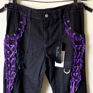 Dark Street Women's Gothic Lace Corset Chain Hardware Pants Black Purple 2026 - Product Image 6