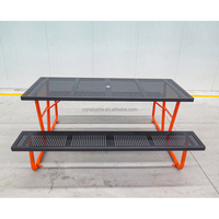 Mobilier de rue pour l'extérieur Banc de pique-nique en acier rectangulaire de 6 pieds Table de pique-nique publique en métal avec parapluie