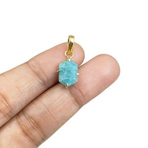 Colgante con forma de hexágono de amazonita, chapado en oro, Plata de Ley 925, Juego de puntas de piedras preciosas naturales, fabricación de joyas DIY, mayorista de abalorios - Product Image 2