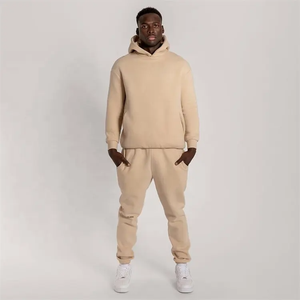Ensemble de survêtement deux pièces pour homme, décontracté, écologique, 100% coton molletonné, à capuche, séchage rapide, jogging, disponible en plusieurs couleurs unies pour l'hiver - Product Image 2