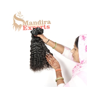100% Extensions de cheveux humains vierges indiens à double trame alignée sur les cuticules style par le fabricant indien de cheveux humains ondulés noirs naturels - Product Image 4