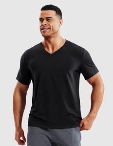 เสื้อยืดคอวีถักสำหรับผู้ชายผ้าคอตตอน100% 200gsm โลโก้ที่กำหนดเองขายส่ง - Product Image 3