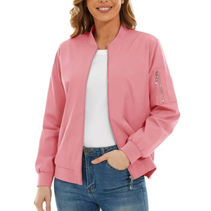 2023 rose Sport Bomber veste col montant fermeture éclair coupe-vent manches régulières vêtements d'extérieur XL coton rempli tissu hiver saison plaine - Product Image 1