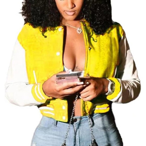 Best Manufacturer's Women Varsity Jackets Custom Designed Purple Wool <b>Body</b> with <b>White</b> Leather Sleeves Latest Winter OEM Service - Product Image 5