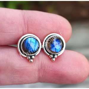 Boucles d'oreilles en or rose avec labradorite, argent sterling fait main, design unique et élégant - Product Image 3