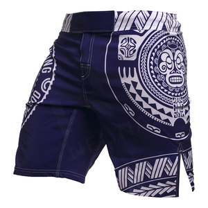 Pantalones cortos MMA elásticos en 4 direcciones con estampado personalizado al por mayor en poliéster con banda elástica en la cintura pantalones cortos de lucha con abertura curva para gimnasio - Product Image 1