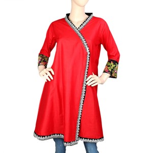 Kurti court brodé pour femmes - Rouge - Product Image 3