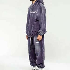 ชุดวอร์มล้างกรดสำหรับผู้ชายชุดวอร์มผ้าคอตตอนผ้าฟลีซ100% ขนาดใหญ่ชุดวอร์มไหล่ตกไซส์ใหญ่พิเศษ - Product Image 4