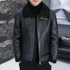 Veste de moto en cuir véritable pour homme, col mandarin, épaisse, imperméable, tendance, pour l'hiver - Product Image 6