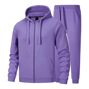Modern <b>Purple</b> Tracksuit Set Zip-Up Hoodie Elastic Waist Joggers Athleisure Two Piece Outfit Streetwear Wholesale OEM Services - Product Image 1