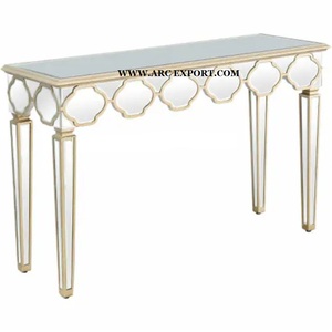 Meubles de décoration modernes fantaisie Console Table centrale meilleure vente Vintage or poli métal noir dessus en verre Table Console - Product Image 6