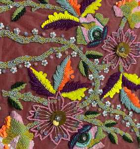 Tissu en dentelle perlée de créateur avec des détails ornés et une surface chatoyante, parfait pour les projets de décoration de luxe Lehenga - Product Image 3