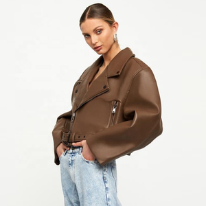 เสื้อแจ็กเก็ตหนังแท้สำหรับผู้หญิง, เสื้อแจ็กเก็ตมอเตอร์ไซต์ระบายอากาศได้ดีเป็นมิตรต่อสิ่งแวดล้อมมีซิปเสื้อผ้าทรงหลวมใส่สบาย - Product Image 4