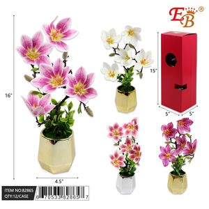 16 \ "Magnolia pianta artificiale con vaso d'oro 12 pz/CS decorazione verde - Product Image 1