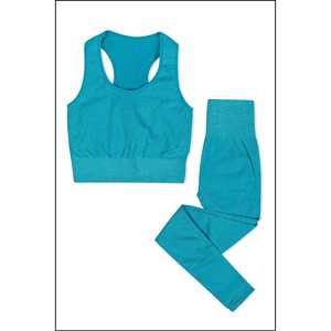 Sujetador deportivo gris de algodón sin costuras con conjunto de leggings ajustados de algodón - Product Image 5