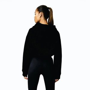 Sweat-shirt à capuche court noir pour femmes, manches longues, pull-over, logo personnalisé, streetwear décontracté, sweat-shirt à capuche pour filles - Product Image 4