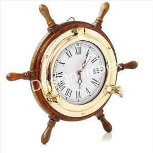 Horloge de roue de bateau en bois naturel poli bureau maison salon intérieur horloge nautique décorative très écologique - Product Image 3