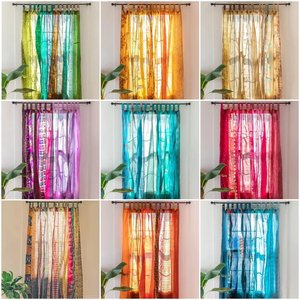 Alta calidad hecha a mano Vintage tela de algodón verde Patchwork impreso cortinas 2 uds Panel colgante para decoración decoraciones de boda - Product Image 2