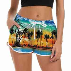 2025 Short taille moyenne extensible 100% polyester respirant pour femmes avec technique de lavage par sublimation 3D - Product Image 1