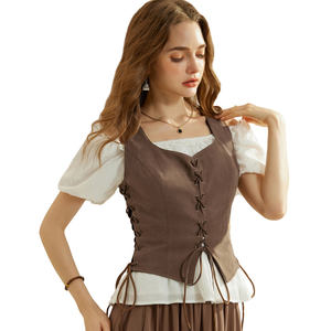 ชุดคอร์เซ็ทผ้าพันคอทรงสี่เหลี่ยมแขนกุดผ้าลูกไม้สำหรับผู้หญิงชุดคอร์เซ็ทสไตล์วิกตอเรียวินเทจ - Product Image 1