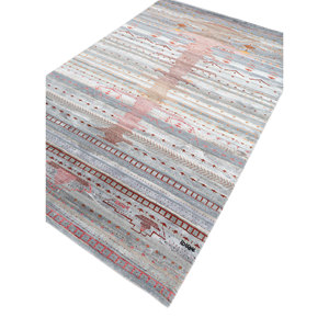 พรมไหมพรมผสมไหมไผ่และปอกระเจาถักมือสีน้ำเงินแมนชาฮ่า ลายเรขาคณิต ผ้าฝ้ายออร์แกนิก สำหรับห้องนอน รูปทรงสี่เหลี่ยมผืนผ้า รุ่น Les-2141 - Product Image 2