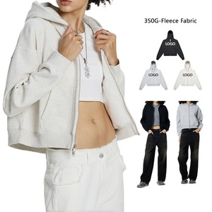 Sweat à capuche Boxy à double fermeture éclair personnalisé poids lourd 470gsm 100% coton sweat à capuche court pour hommes en éponge française pull à capuche à fermeture éclair - Product Image 5