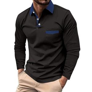 Estilo informal para hombre, 100% algodón, lona, manga larga para Polo, botón a rayas, patrón sólido, ajuste Regular para primavera, otoño y verano - Product Image 4