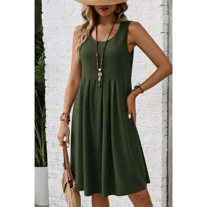 Vestido aeróbico corto plisado con tirantes y cuello redondo para mujer, 35191 - Verde - Product Image 2