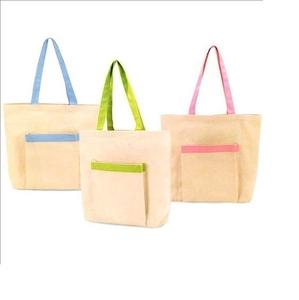 Bolso de playa de lona con inicial personalizada para mujer, bolsa de mano de algodón liso en blanco, con cremallera - Product Image 5