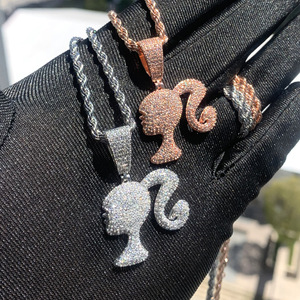 프리미엄 포트레이트 참 큐반 링크 목걸이 아이스드 아웃 지르콘 펜던트 스트릿 스타일 남녀 공용 데일리 주얼리 선물용 - Product Image 3