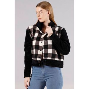 Veste en polaire à boutons-pression pour adultes - Motif écossais noir élégant, vêtement d'extérieur chaud pour commandes en gros - Product Image 1