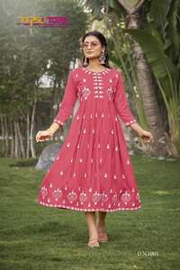 Maruti Fashion Export's New Design Thread Work Rayon Anarkali Dress Vêtements indiens et pakistanais avec manches à col complet Falir - Product Image 4