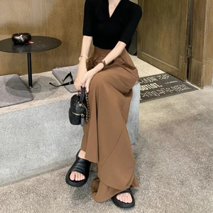 Pantalones Casuales para Mujer, Cintura Alta Elástica, Transpirables, Nuevo Estilo de Verano, Color Marrón, Holgados, Rectos - Product Image 2