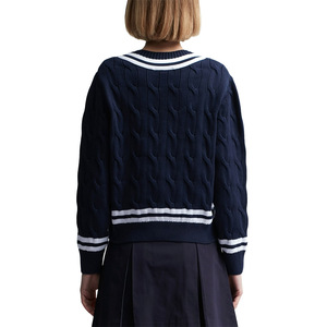 Pull en tricot personnalisé pour femmes Pull à épaules tombantes Manches longues Broderie Manteau en tricot Femme Col en V Décontracté Pull en tricot Haut - Product Image 3