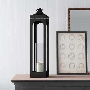 Juego de 2 farolillos de metal colgantes vintage decorativos con base de madera para fiestas en el hogar y decoración de bodas - Product Image 6