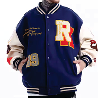 Blouson de baseball universitaire pour homme, couleur personnalisée, manches en PU, éco-responsable, réversible, face en cuir enduit, tissu en toile de laine, OEM NOIR