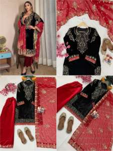 Mejore la belleza de su armario con este recién lanzado juego Kurti Palazzo de terciopelo con lentejuelas de 5mm y trabajo de bordado Zari - Product Image 6