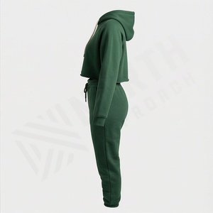 Conjunto Deportivo de Invierno para Mujer al por Mayor, Sudadera con Capucha y Top Corto de Algodón, con Logotipo Personalizado, Teñido Liso, para Gimnasio, Fitness, Deporte y Uso Casual - Product Image 3