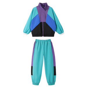 Custom Kids Vibrant Color Block Multi Panel Full Zip Up Patchwork Windbreaker Jacket and Matching Pants Outfit Two Piece Set - Product Image 3