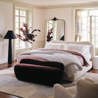 Cadre de lit double réglable en tissu moderne capitonné et rafraîchissant, taille Queen, cadre en bois, Diana blanc bouclé, meubles de chambre à coucher