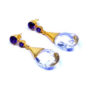 Gemvanity – Ensemble de boucles d'oreilles classiques en argent sterling 925 avec améthystes et plaqué or, design unique, pour femme, idéal pour les soirées - Product Image 1