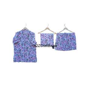 Ensemble de pyjama pour femmes en coton 100% pur, motif élégant, fermeture à cordon, tissu doux et lisse, vêtements décontractés d'été - Product Image 1