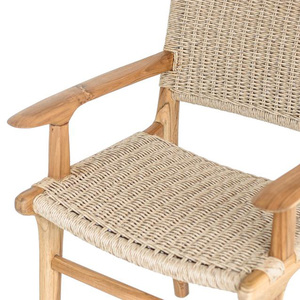 Chaise de salle à manger à bras au design moderne, écologique et durable, avec cadre en teck massif et rotin synthétique tressé, imperméable, pour appartement - Product Image 2