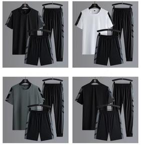 Conjunto Deportivo Único para Hombre de Tres Piezas con Camiseta de Manga Corta y Pantalones Cortos, Ropa de Marca Personalizada en Color Sólido - Product Image 5