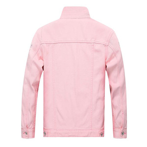 Vente en gros Vestes en jean déchirées pour hommes Vestes roses classiques et décontractées en coton personnalisées - Product Image 2