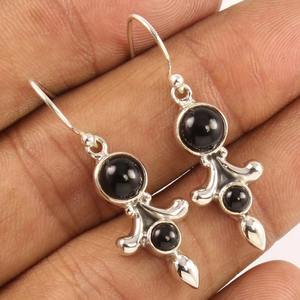 Black Onyx Gemstone <b>Earrings</b> 925 Solid Sterling Silver Round <b>Pearl</b> <b>Earrings</b> for Women Girls, Dangle <b>Earrings</b> Silver, Silver - Product Image 3